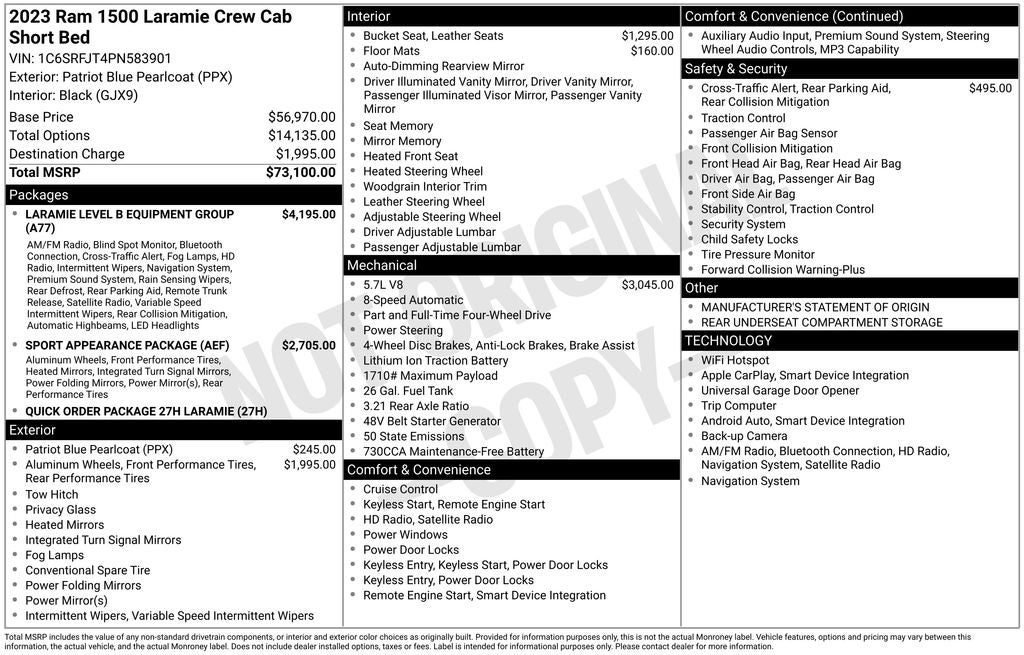 2023 RAM 1500 Laramie Crew Cab 4x4 5'7' Box