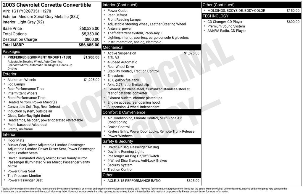 2003 Chevrolet Corvette Base
