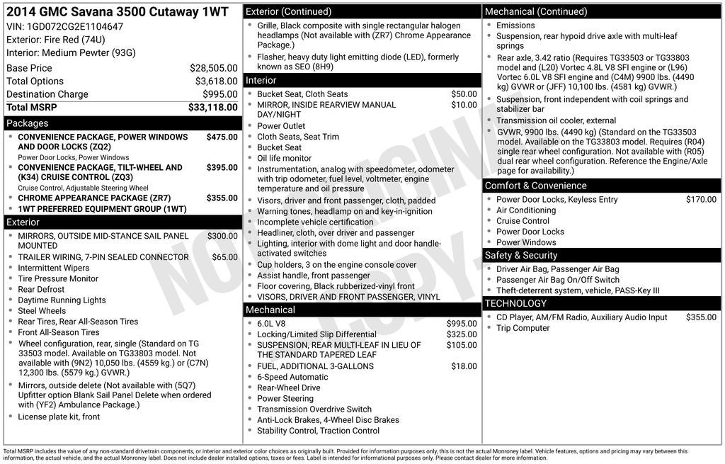 2014 GMC Savana 3500 3500 Van 139"