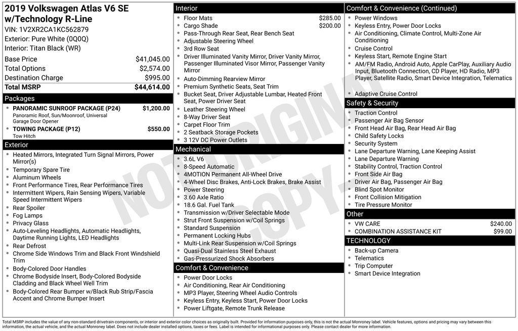 2019 Volkswagen Atlas 3.6L V6 SE R-Line