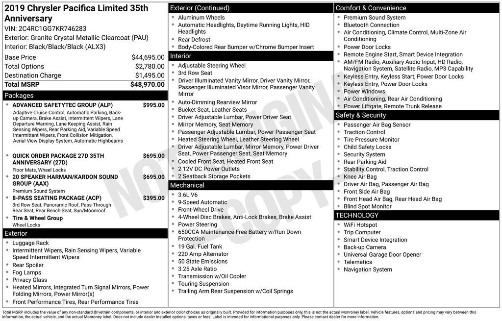 2019 Chrysler Pacifica Limited 35th Anniversary