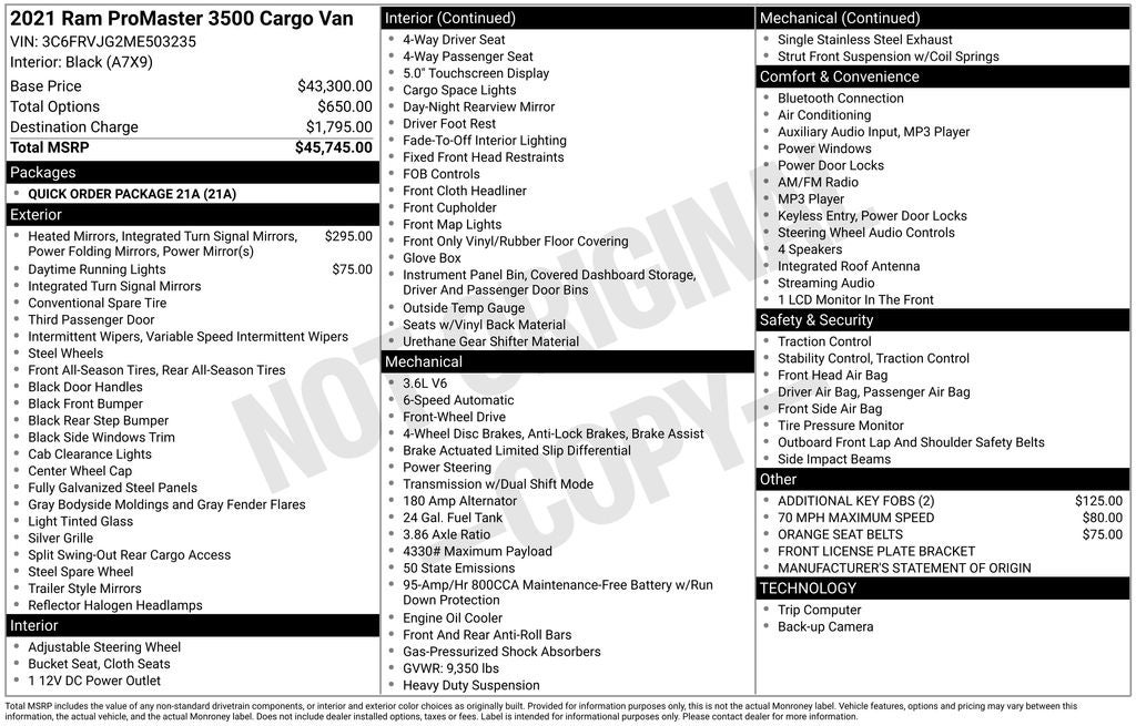 2021 RAM ProMaster 3500 High Roof 159 WB