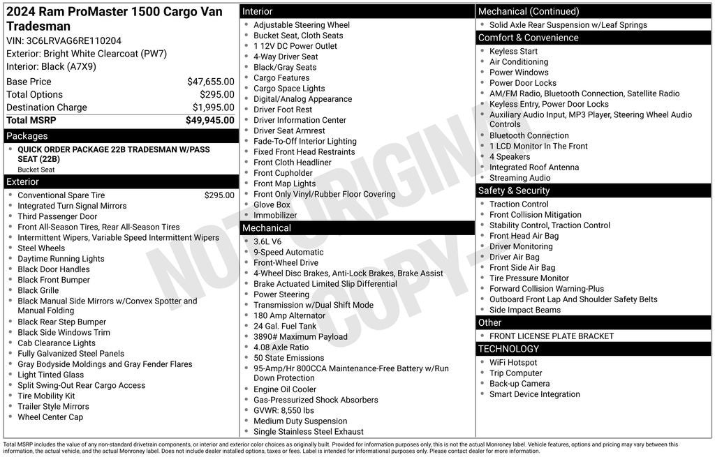 2024 RAM ProMaster 1500 Low Roof 136 WB