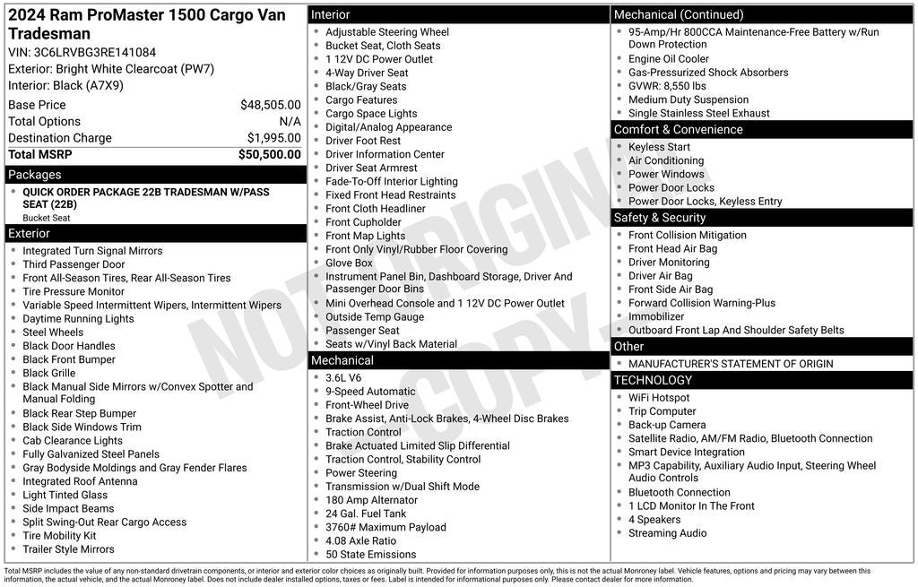 2024 RAM ProMaster 1500 Tradesman