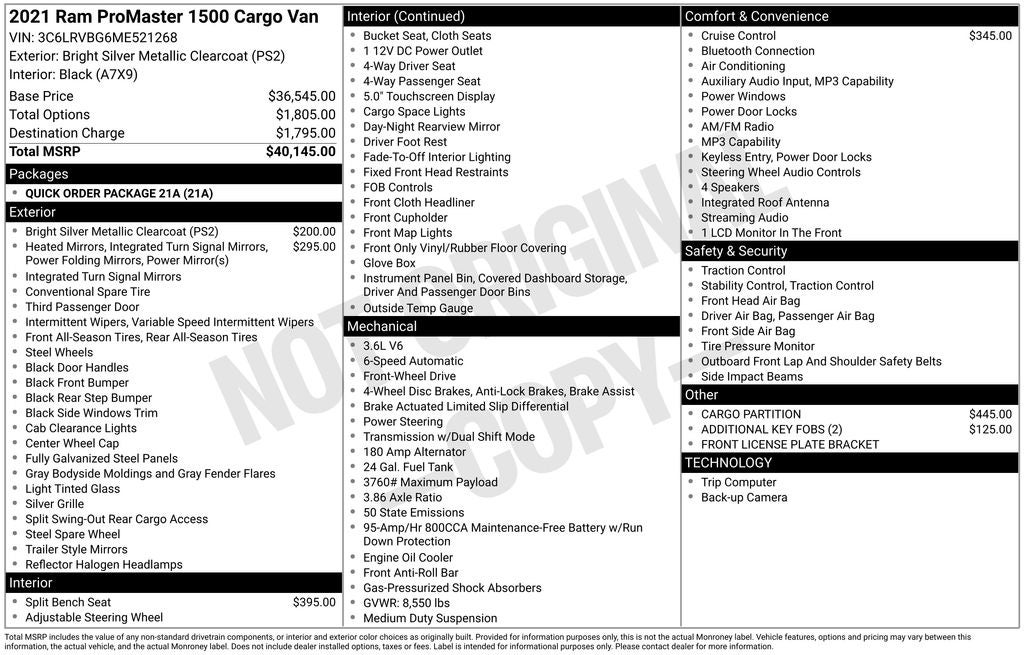 2021 RAM ProMaster 1500 Base 136 WB