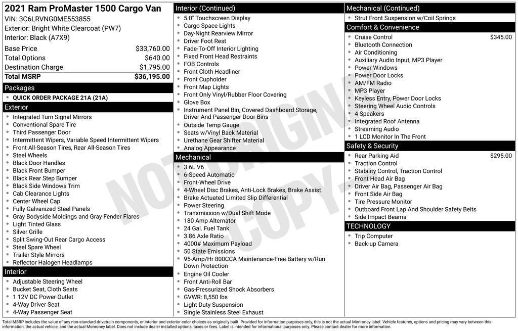 2021 RAM ProMaster 1500 Low Roof 118 WB
