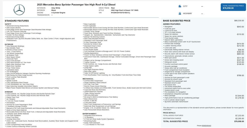 2025 Mercedes-Benz Sprinter Passenger Van Passenger 170 WB High Roof