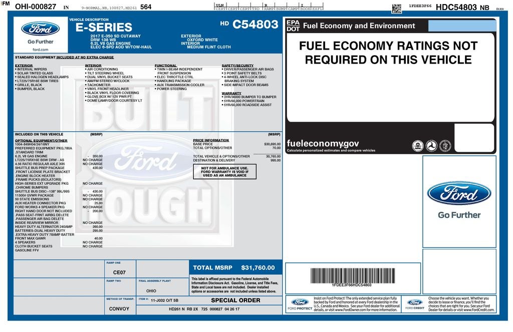 2017 Ford E-350SD Base Cutaway