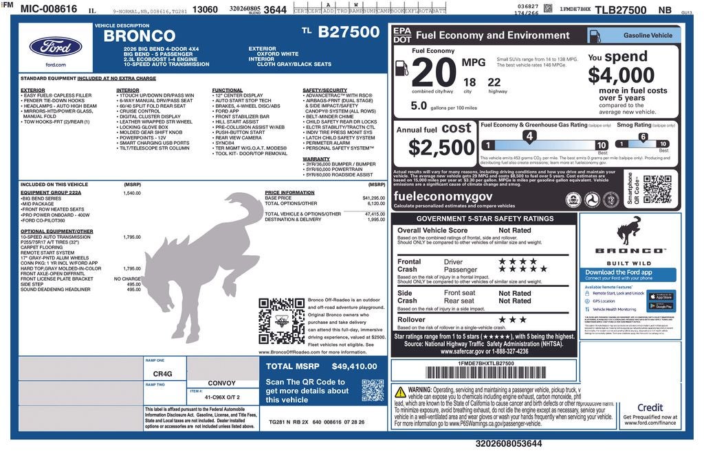 2026 Ford Bronco Big Bend MATTE BLACK ACESSORY PACKAGE