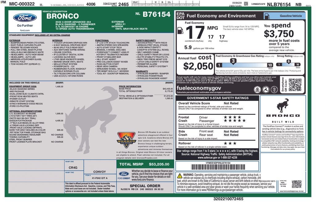 2022 Ford Bronco Black Diamond