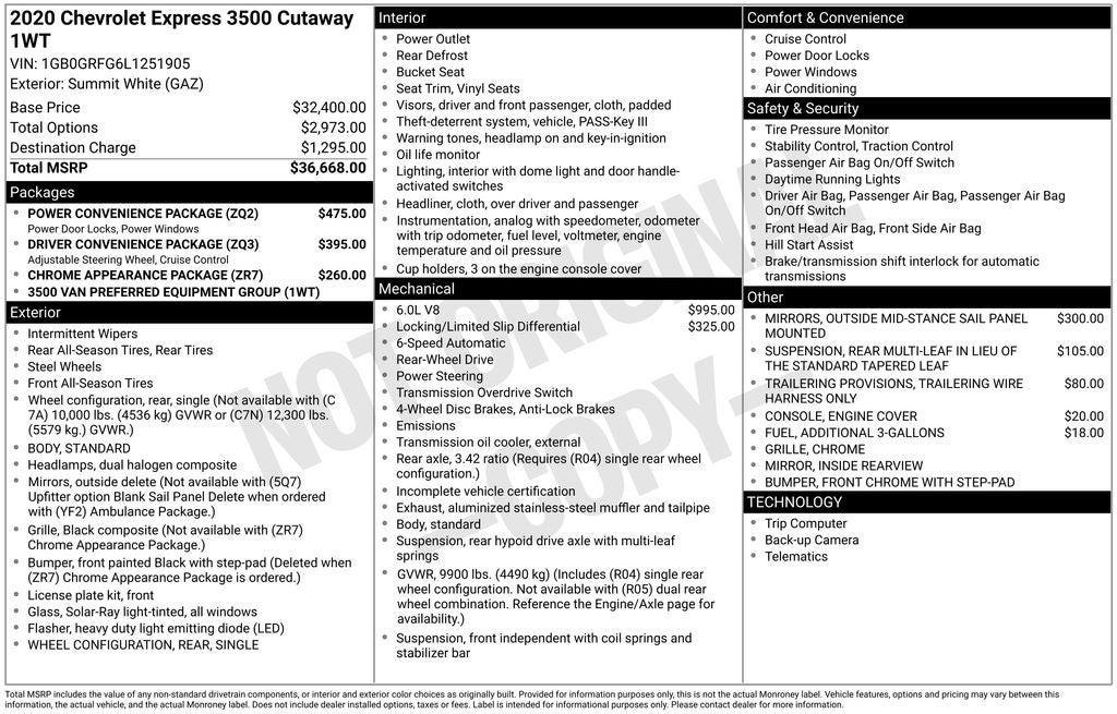 2020 Chevrolet Express 3500 Work Van Cutaway