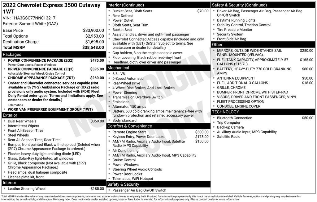 2022 Chevrolet Express 3500 Work Van Cutaway
