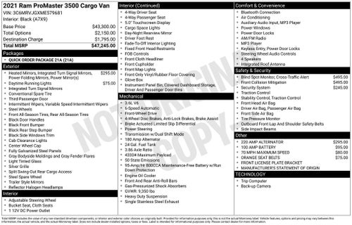 2021 RAM ProMaster 3500 High Roof 159 WB