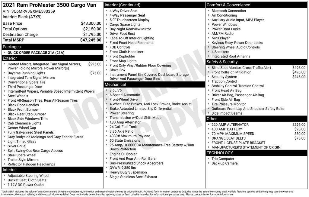 2021 RAM ProMaster 3500 High Roof