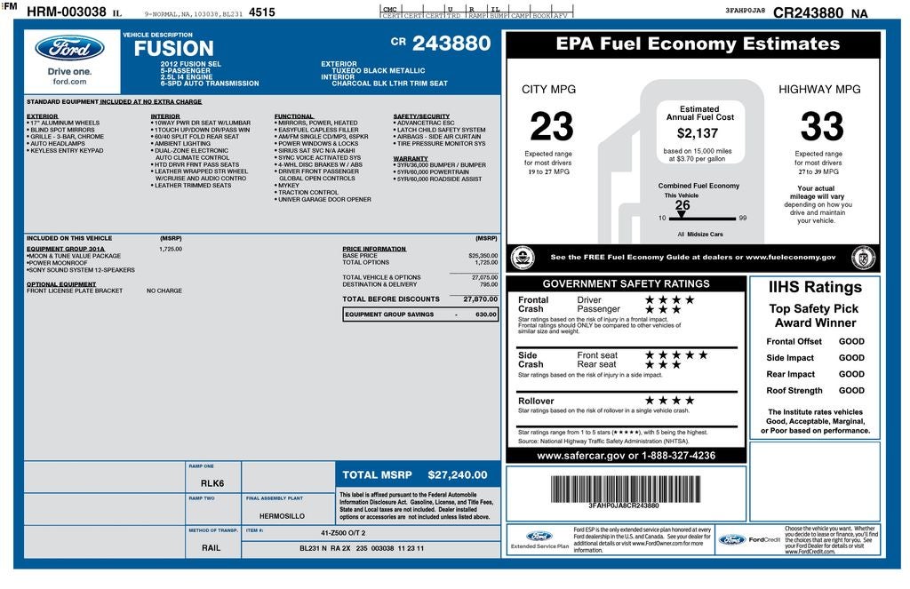 2012 Ford Fusion SEL