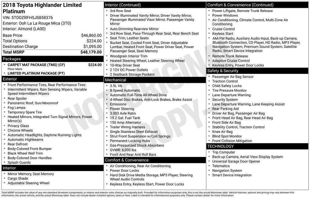 2018 Toyota Highlander Limited Platinum