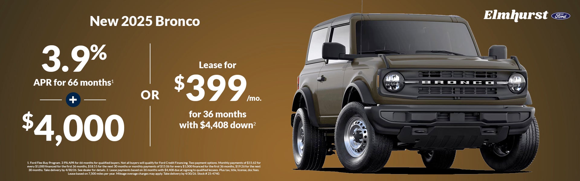 Lease New 2025 Bronco or get up to 3.9% APR + $4,000