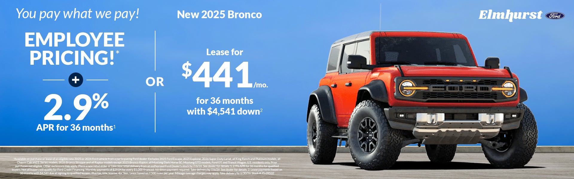 Lease New 2025 Bronco for 441 per month.